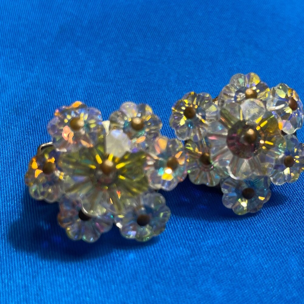 Vintage Aurora Borealis Crystal Flower Cluster Earrings